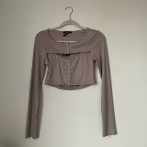Taupe Cut-Out Crop Long-Sleeve